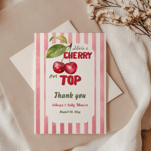 Carte De Remerciements Cerise sur le dessus Fête bébé Rose Rétro Rayé