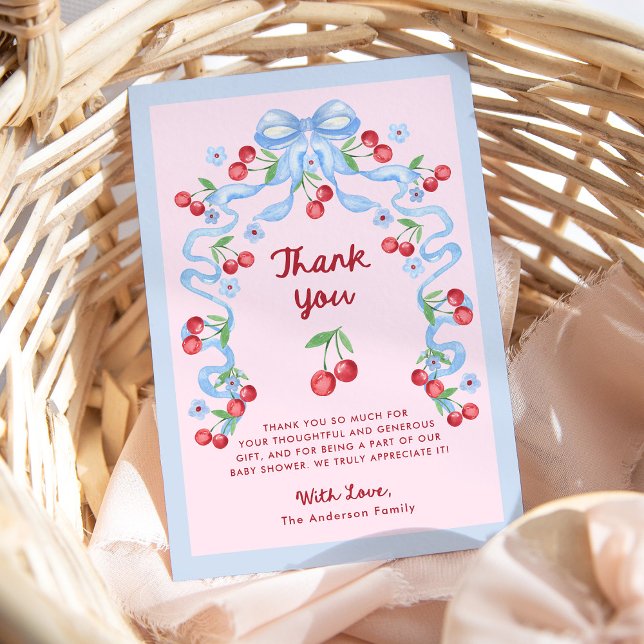 Carte De Remerciements Cerises rétro rose Whimsical | Baby shower (Créateur téléchargé)