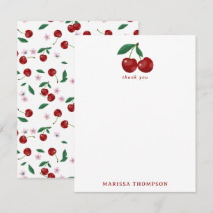Carte De Remerciements Cerises rouges botaniques Verdure & Fleurs de ceri