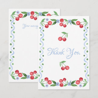 Carte De Remerciements Cerises Rouges Script Personnalisé Bleu