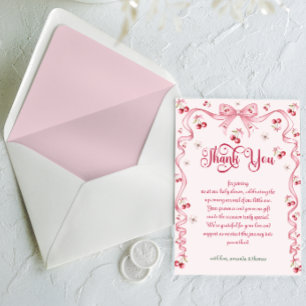 Carte De Remerciements Cerry Bow Baby shower fille
