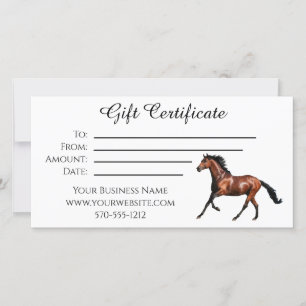 Carte De Remerciements Certificat cadeau avec Running Bay Horse