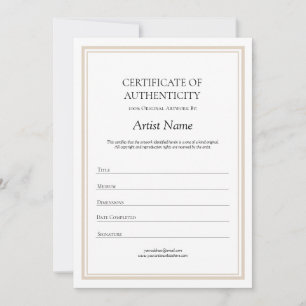 Carte De Remerciements Certificat d'authenticité neutre pour l'art