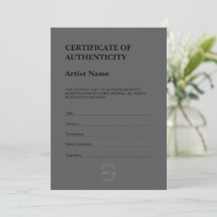 Carte De Remerciements Certificat d'Authenticité Thème Sombre Moderne