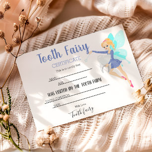 Carte De Remerciements Certificat personnalisé de fée des dents bleue