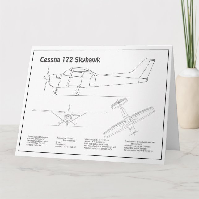 Carte De Remerciements Cessna 172 Skyhawk - Plan directeur de l'avion BD (Devant)