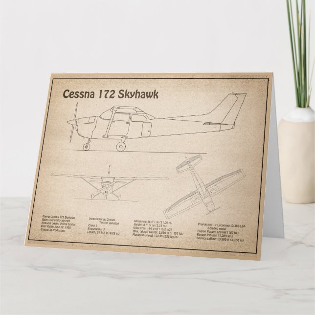 Carte De Remerciements Cessna 172 Skyhawk - Plan directeur de l'avion SD (Devant)