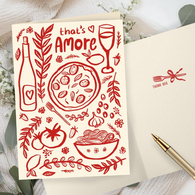 Carte De Remerciements C'est l'Amore Nourriture Italienne Mariage de Fill (That's Amore Italian Food Hand-drawn Doodle CUSTOM Bridal SHower Thank You Card
)