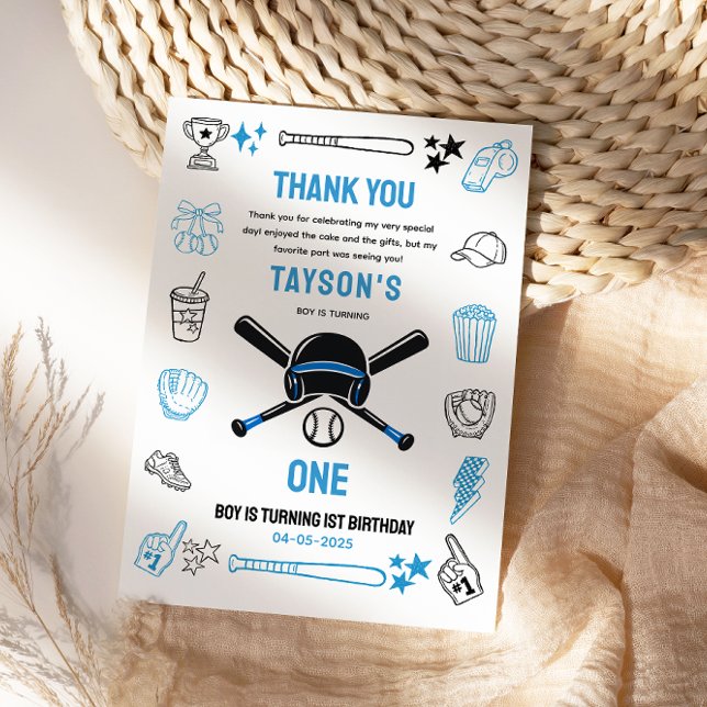 Carte De Remerciements C'est l'anniversaire des 1 an de Game Time Basebal (It’s Game Time Baseball 1st Birthday Thank You Card
)