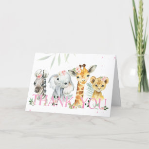 Carte De Remerciements C'est un Baby shower d'animaux Safari pour filles