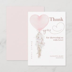 Carte De Remerciements C'est un Baby shower de ballon de coeur rose fille