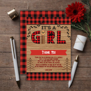 Carte De Remerciements C'est un Baby shower en bois rustique pour filles