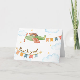 Carte De Remerciements C'est un garçon Ours Avion Ciel Baby Shower