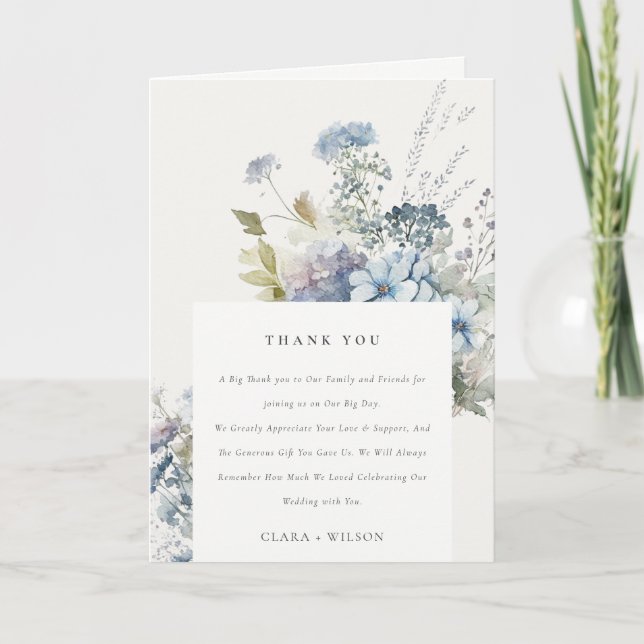 Carte De Remerciements Chalet bleu Dusky Mariage floral (Devant)
