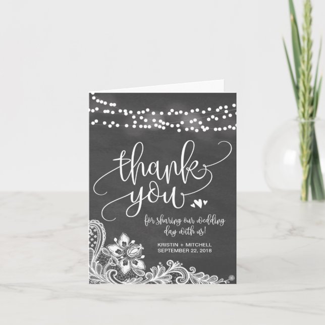Carte De Remerciements Chalk Hanging Lights & Lace Wedding Thank You Card (Devant)
