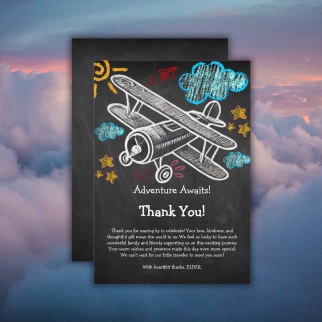 Carte De Remerciements Chalkboard Adventure Attend le Baby shower d'avion (Créateur téléchargé)