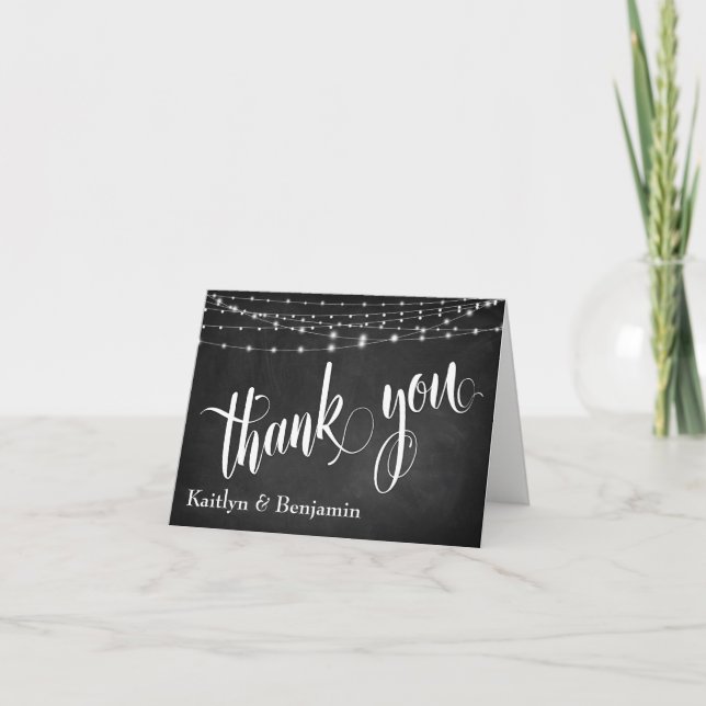 Carte De Remerciements Chalkboard, Bright White Light Strings Thank You (Devant)