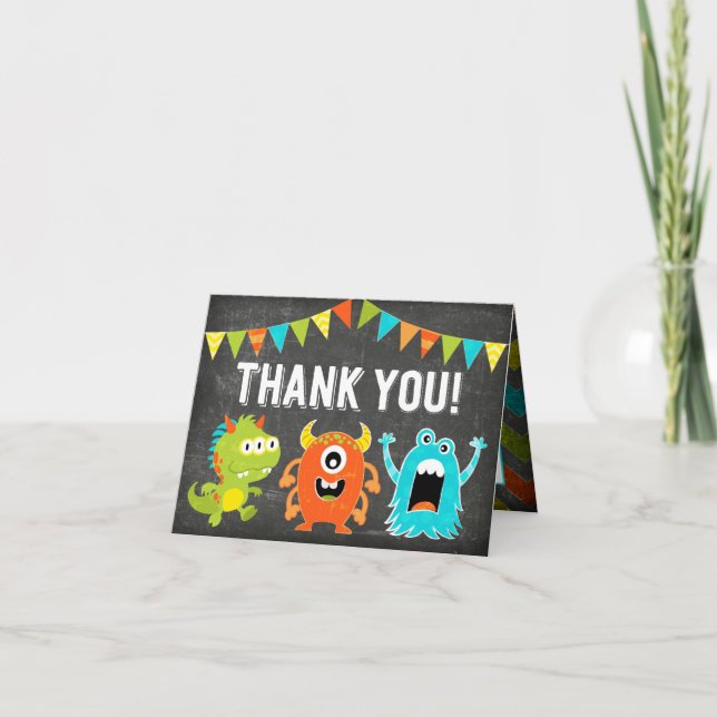 Carte De Remerciements Chalkboard Cute Little Monsters (Devant)