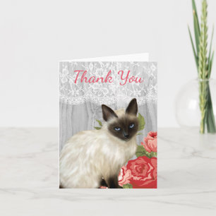 Carte De Remerciements Chalkboard Notecard with Painted Siamese Cat