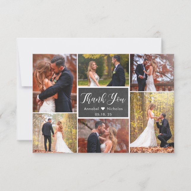 Carte De Remerciements Chalkboard Rustic Script 6 Photo Collage Mariage (Devant)