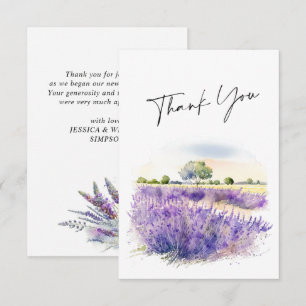 Carte De Remerciements Champ de fleurs de lavande à l'aquarelle élégante