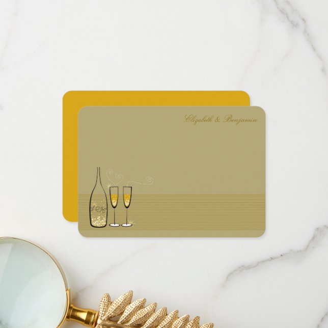 Carte De Remerciements Champagne d'or Bubbly Chevaucher Mariage élégant (Devant/Arrière en situation)