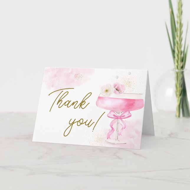 Carte De Remerciements Champagne Floral moderne Brunch Baby shower Bubbly (Devant)