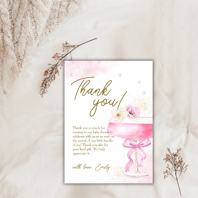 Carte De Remerciements Champagne Floral Sucré Brunch Baby shower Bubbly (Sweet Floral Champagne Brunch Bubbly Baby Shower Thank You Card)
