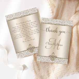 Carte De Remerciements Champagne Monogram Fleur de Lis Mariage