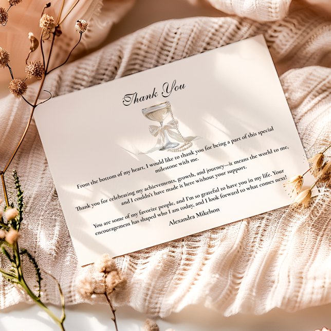 Carte De Remerciements Champagne Pearl Bow Graduation (Créateur téléchargé)