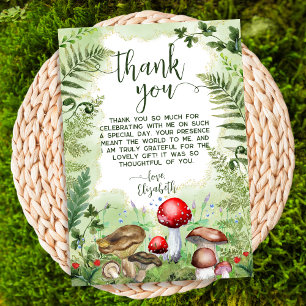 Carte De Remerciements Champignons de forêt Fougères Vert Nature rustique