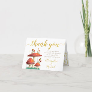 Carte De Remerciements Champignons et abeilles, feuille d'or, baby shower