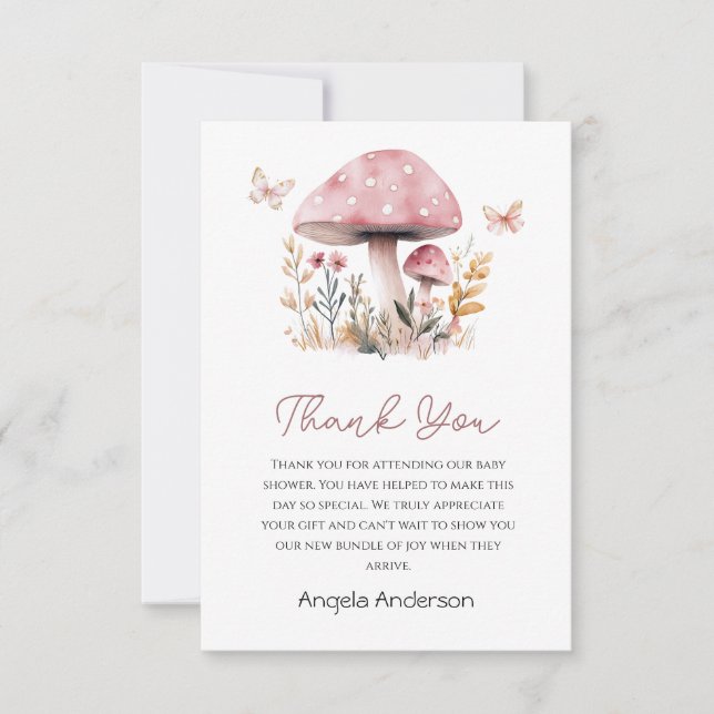Carte De Remerciements Champignons roses Baby shower de bois (Devant)
