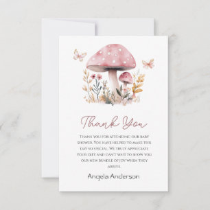 Carte De Remerciements Champignons roses Baby shower de bois