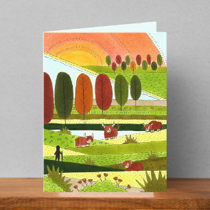 Carte De Remerciements Champs de vache Highland dans l'automne Dessin car