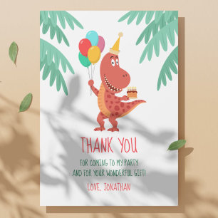 Carte De Remerciements Chapeau d'anniversaire de dinosaure mignon de dess