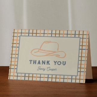Carte De Remerciements Chapeau de Cowboy Gingham Occidental