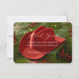Carte De Remerciements Chapeau de cowboy rouge pour mariage de Noël