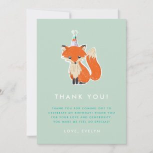 Carte De Remerciements Chapeau de fête de renard mignon Anniversaire en f