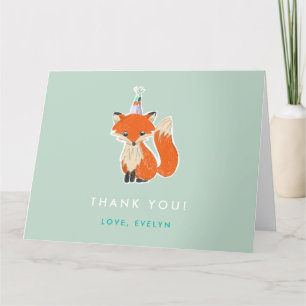 Carte De Remerciements Chapeau de fête renard mignon Anniversaire en forê