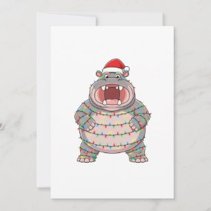Carte De Remerciements Chapeau de Père Noël Hippopotame Lumières de Noël