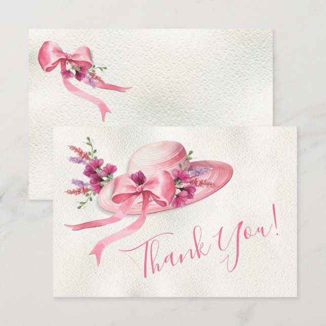Carte De Remerciements Chapeau floral rose Baby Shower Derby Mariage (Devant / Derrière)