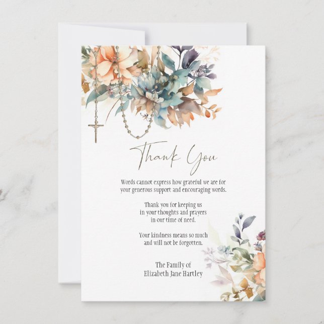 Carte De Remerciements Chapelet Floral Photo  Funérailles Condoléances Sy (Devant)