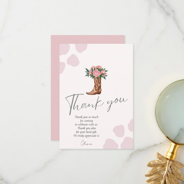 Carte De Remerciements Chaque année, année, cowgirl western rose annivers (Devant/Arrière en situation)