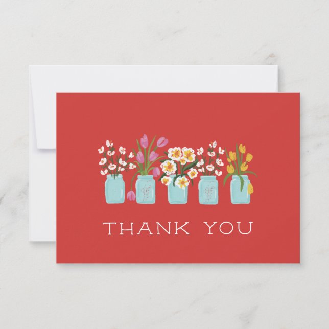 Carte De Remerciements Chariot de fleurs rouges assorti au pot Mason (Devant)