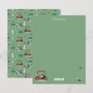 Carte De Remerciements Chariots de Golf Golfeur Moderne Thème Golf Enfant