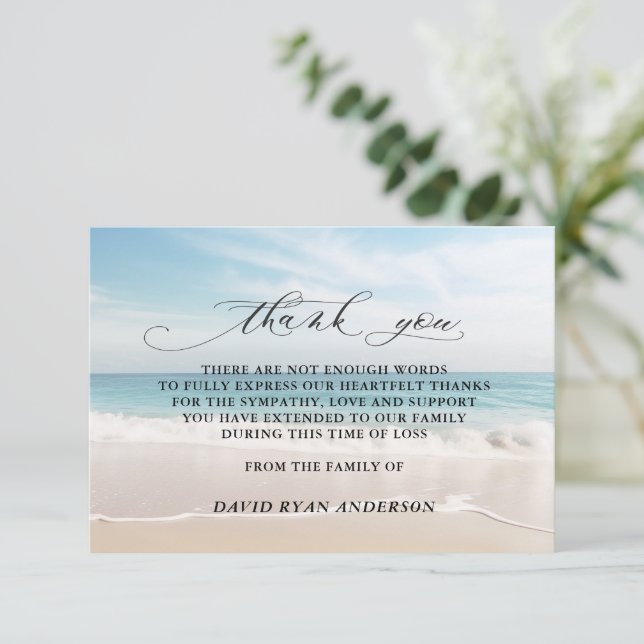 Carte De Remerciements Charm Beach Ocean View Photo In Love Memory (Debout devant)