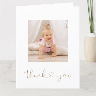 Carte De Remerciements Charm Fleurs blanches Gold Girl Photo Christening