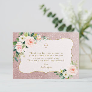 Carte De Remerciements Charm rose blanc Rose or Parties scintillant Bapt