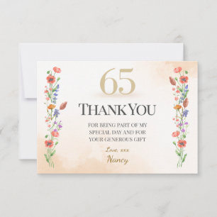 Carte De Remerciements Charme 65ème anniversaire - Design Fleur sauvage